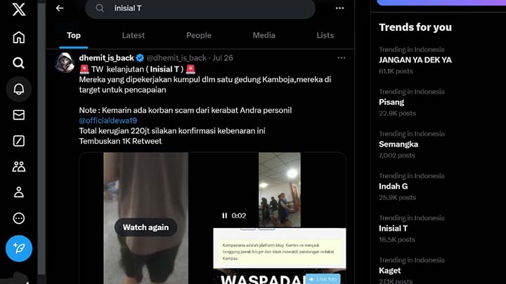 Inisial T Diduga Pengendali Judi Online Trending di Platform X